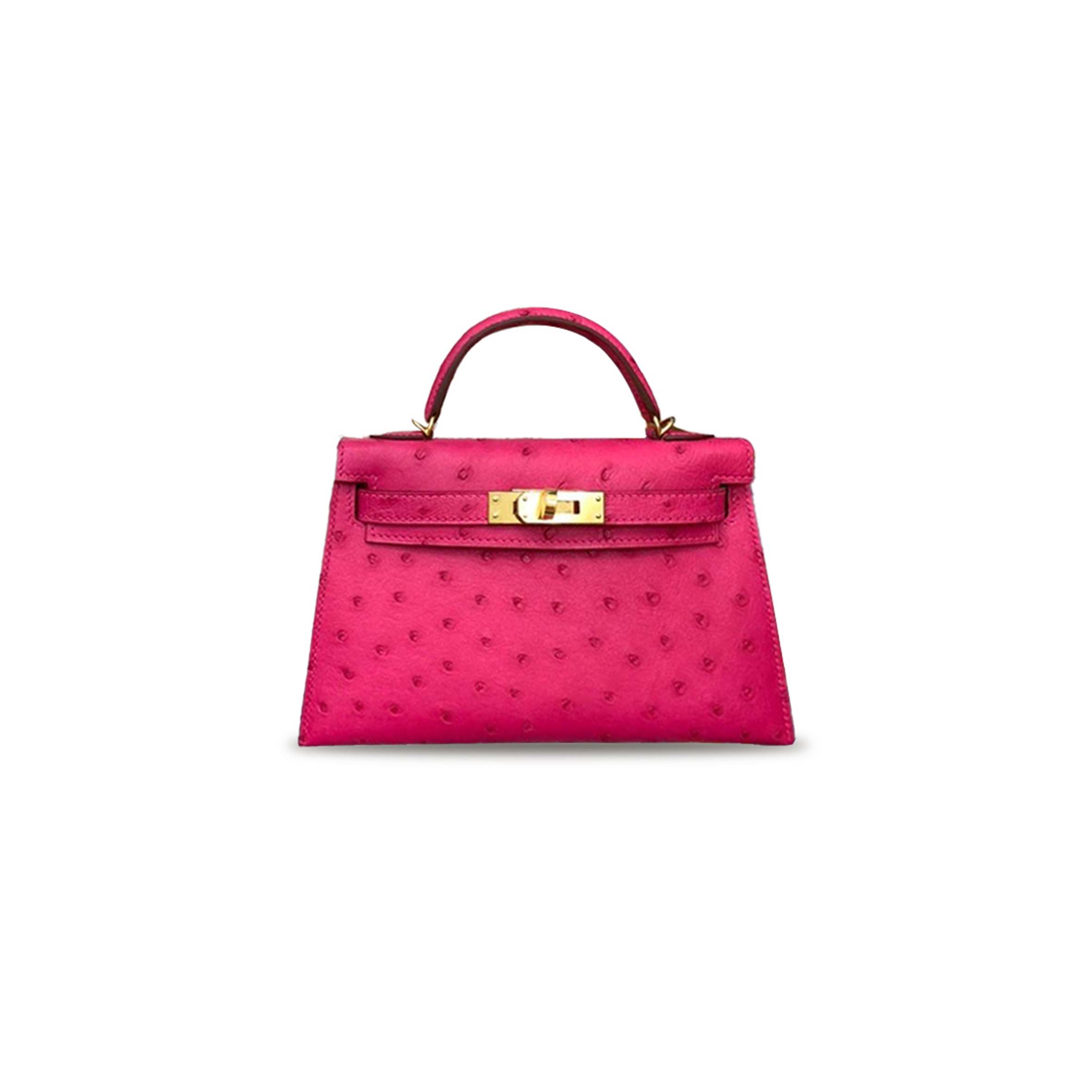 H**mes master mini kelly ii ostrich leather candy pink gold buckle (19*12*5.5cm)